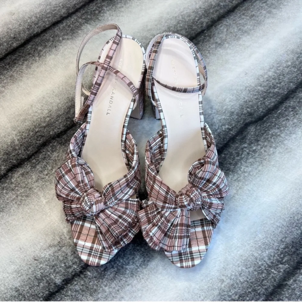 Loeffler Randall Natalia Day Plaid Pleated Platform Sandals Heels